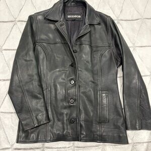 Hudson Vintage Real Leather Button Down Jacket Women’s 2X Fitted Pockets Black